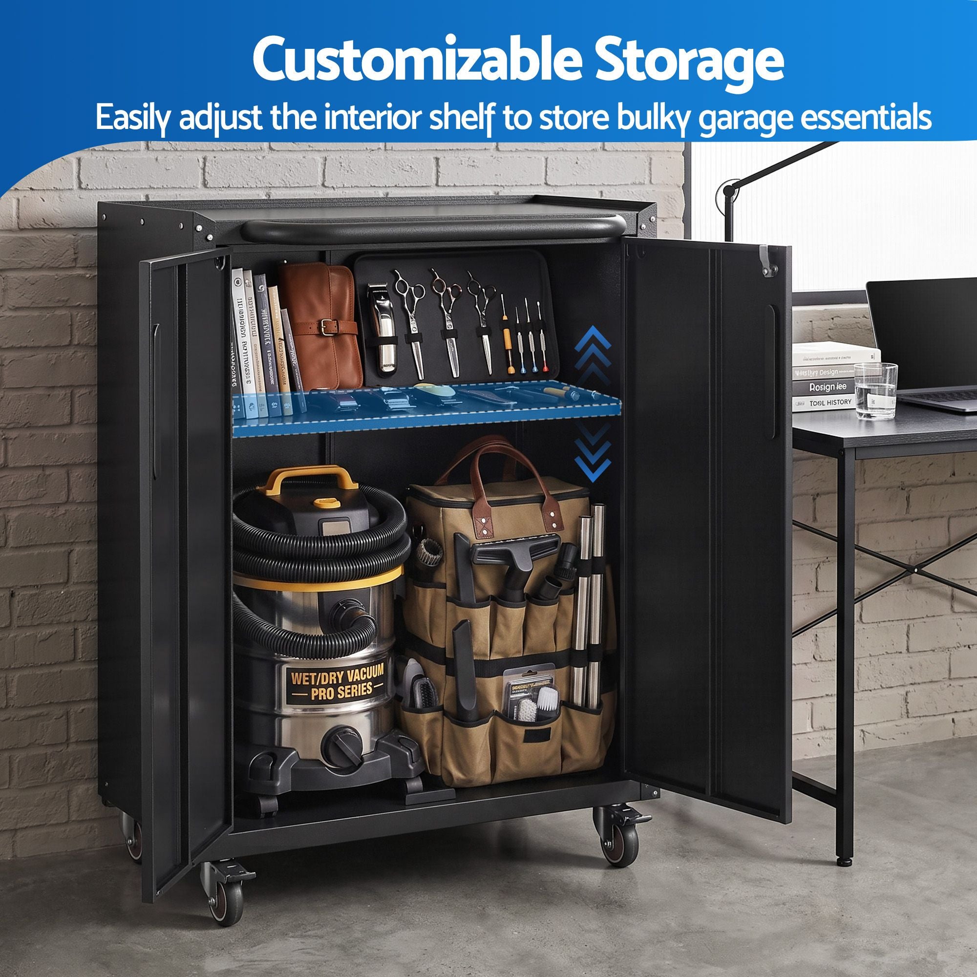 Rolling Tool Cabinet Heavy-Duty Storage Cabinet Adjustable Shelf Black