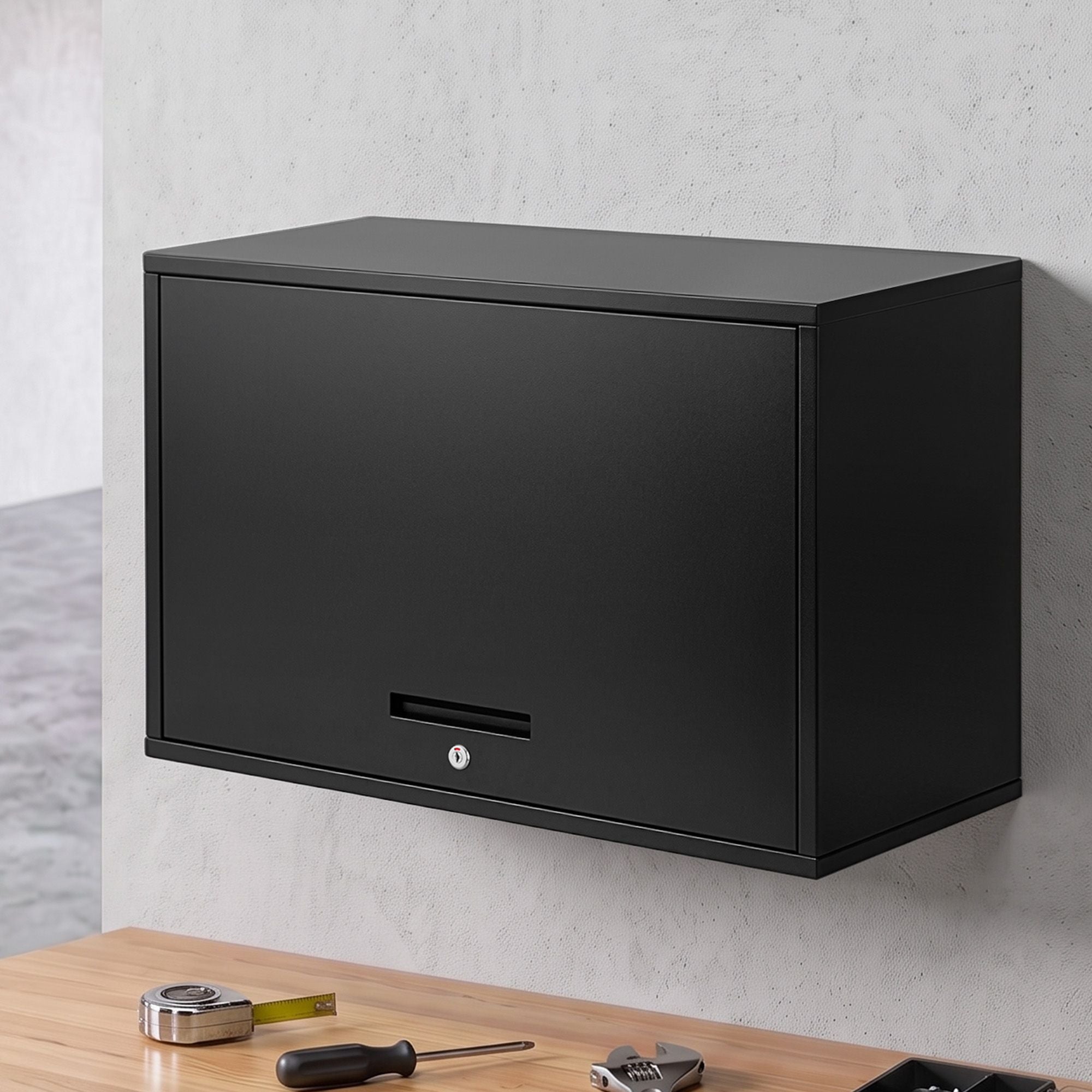 Wall Mount Steel Tool Cabinet Garage Storage Box Lockable Overhead Shelf Black