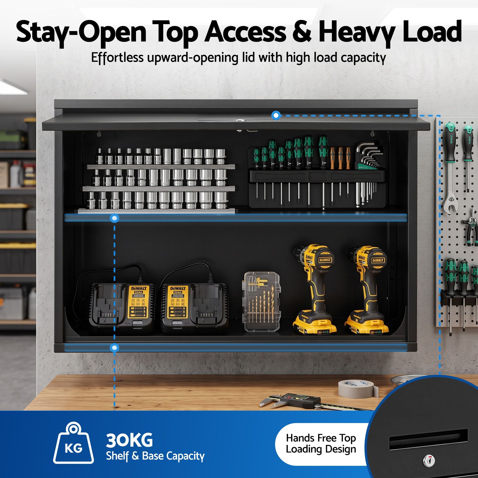 Wall Mount Steel Tool Cabinet Garage Storage Box Lockable Overhead Shelf Black