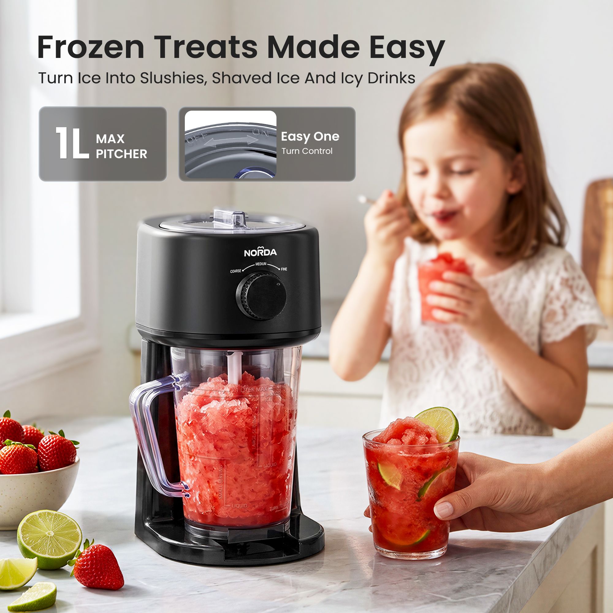 1.1L Slushie Machine Shaved Ice Maker 3 Texture Levels Black