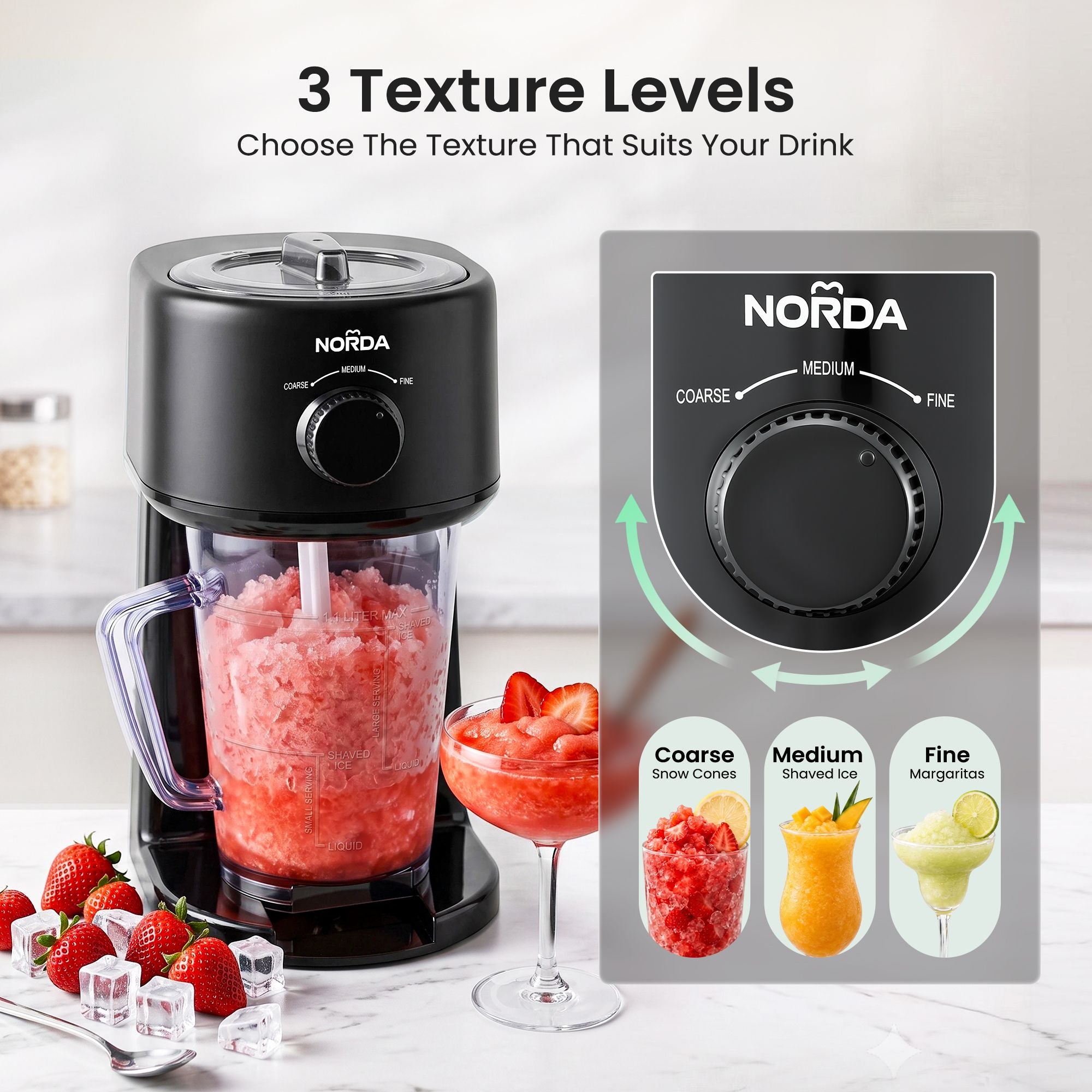 1.1L Slushie Machine Shaved Ice Maker 3 Texture Levels Black