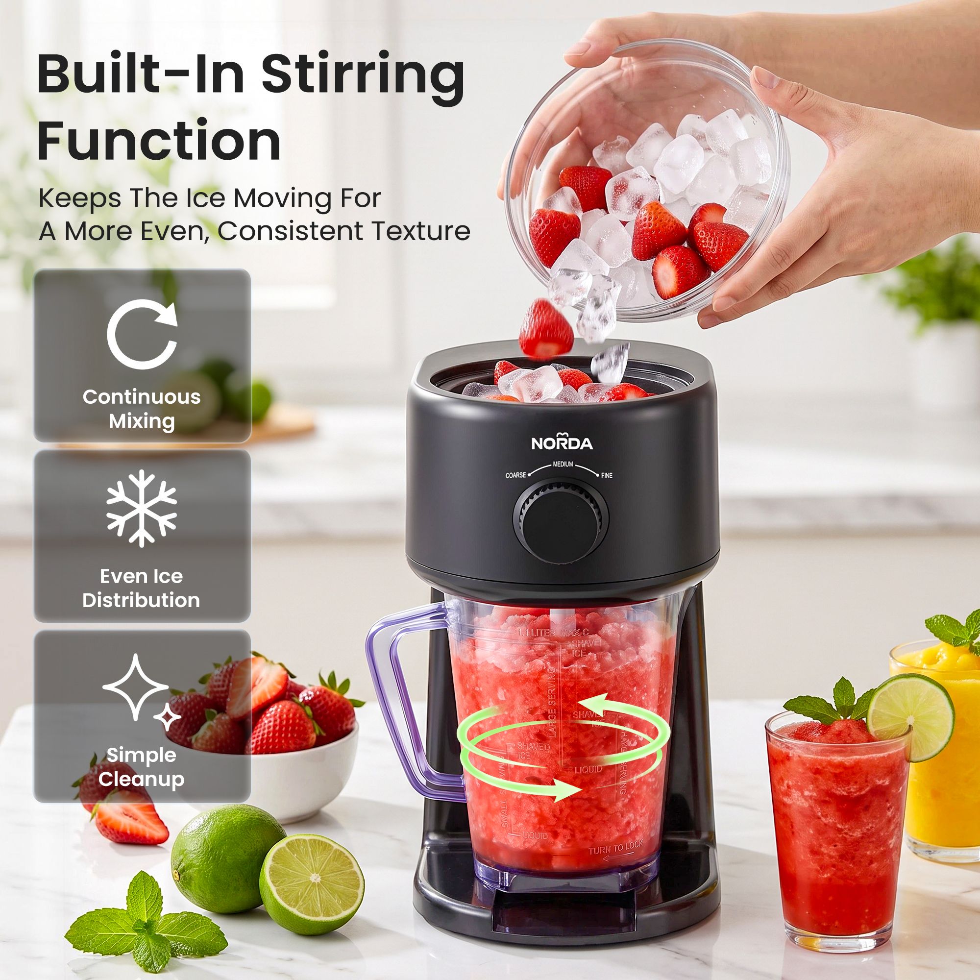 1.1L Slushie Machine Shaved Ice Maker 3 Texture Levels Black