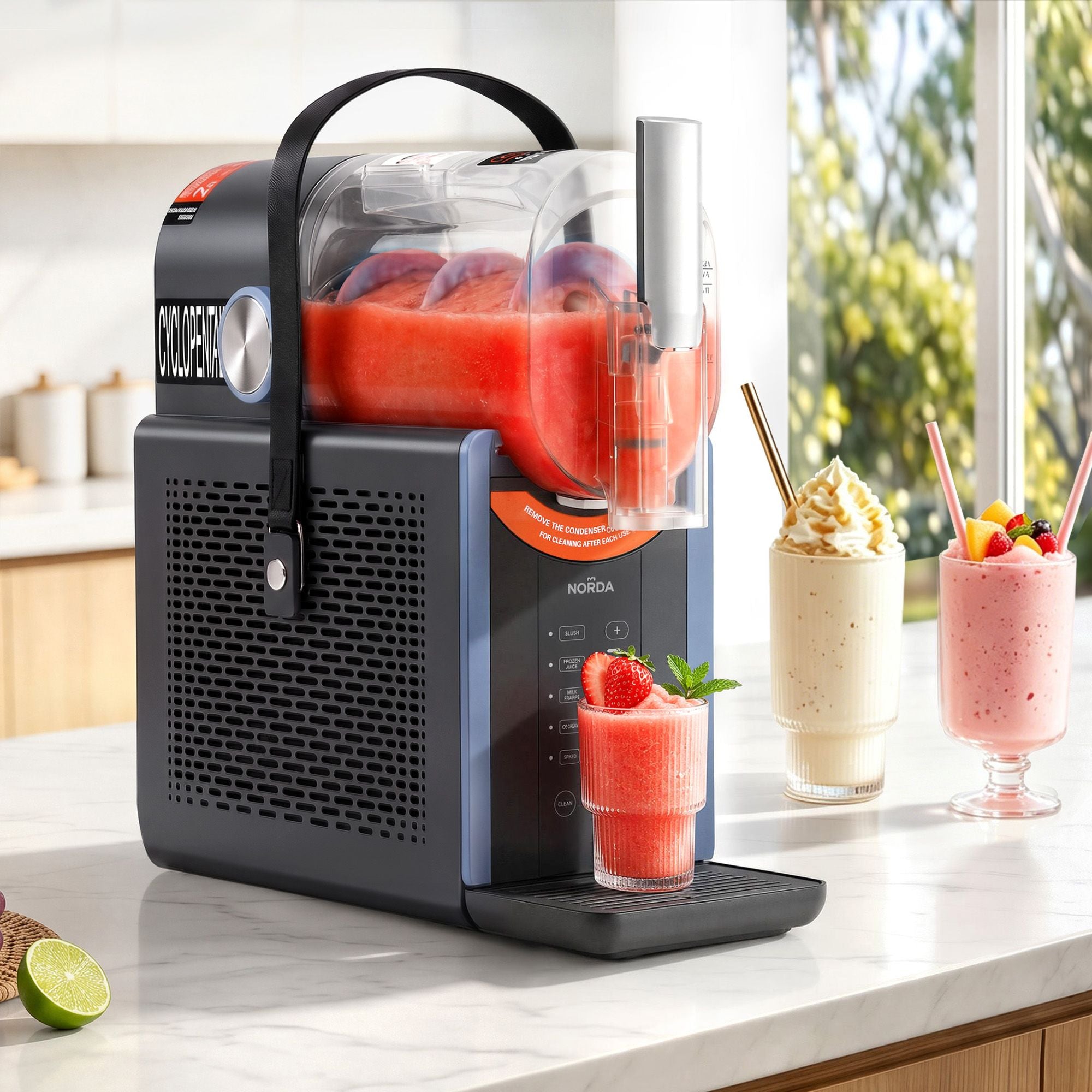 2L Slushie Machine Frozen Drink and Ice Cream Maker Countertop - Black Blue