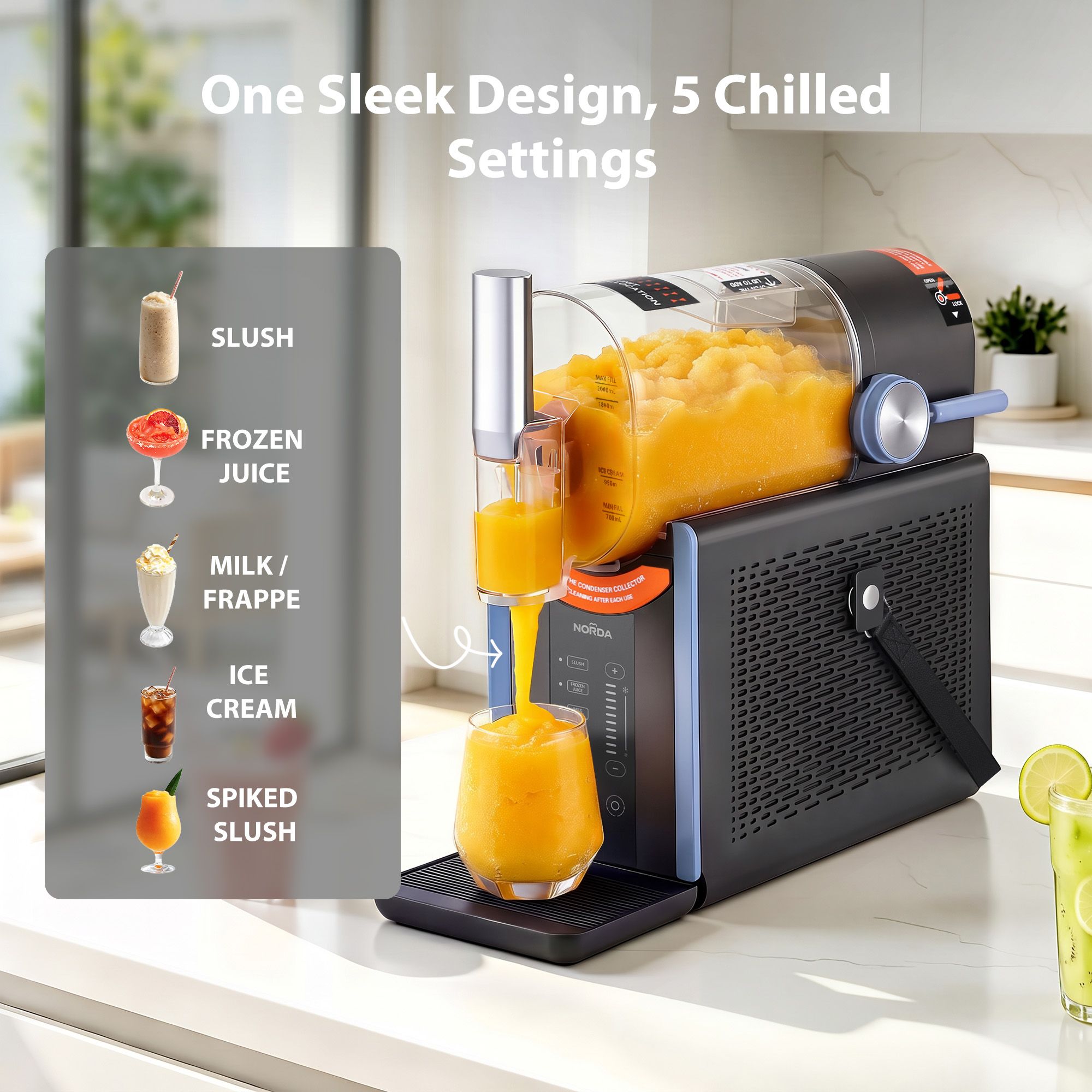 2L Slushie Machine Frozen Drink and Ice Cream Maker Countertop - Black Blue