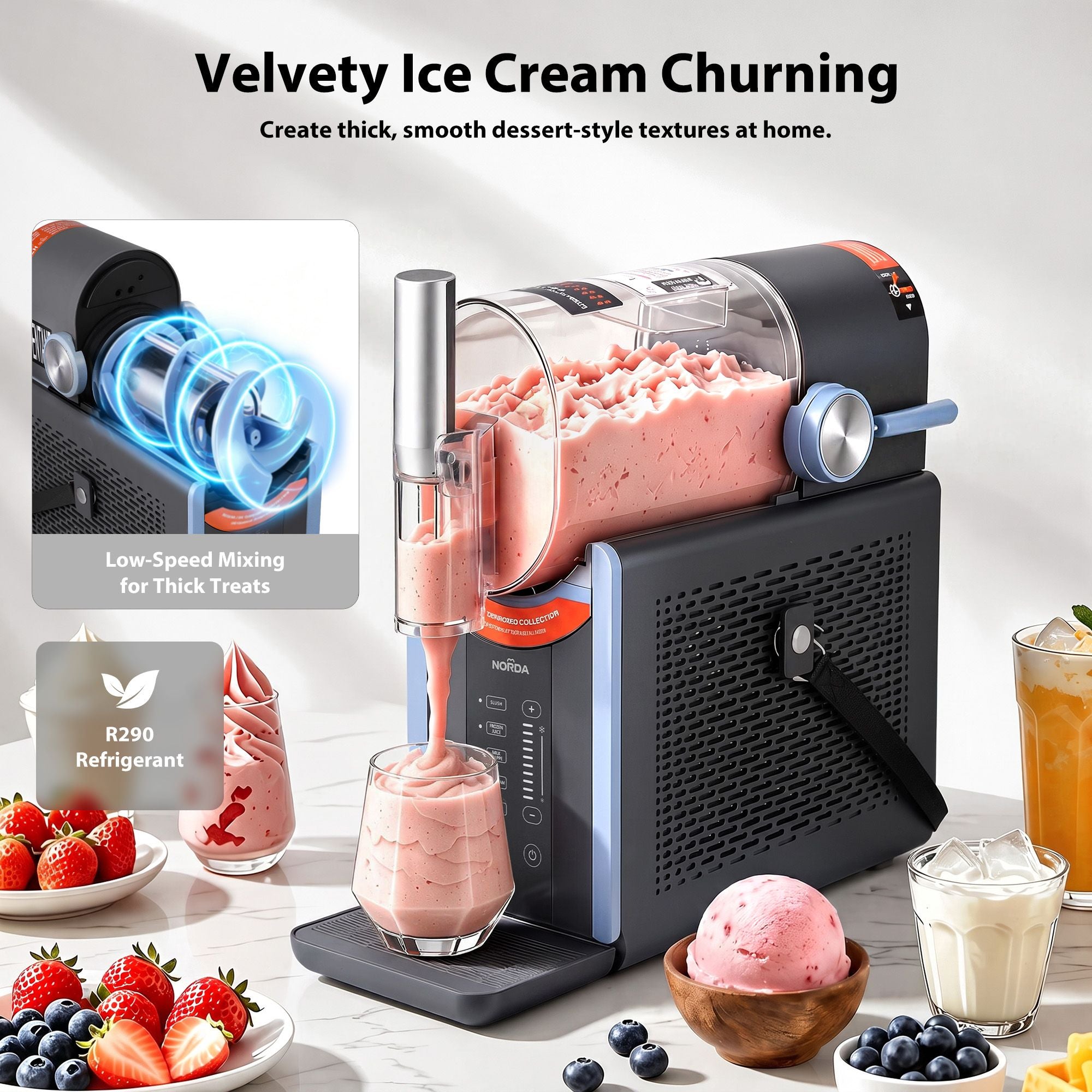 2L Slushie Machine Frozen Drink and Ice Cream Maker Countertop - Black Blue