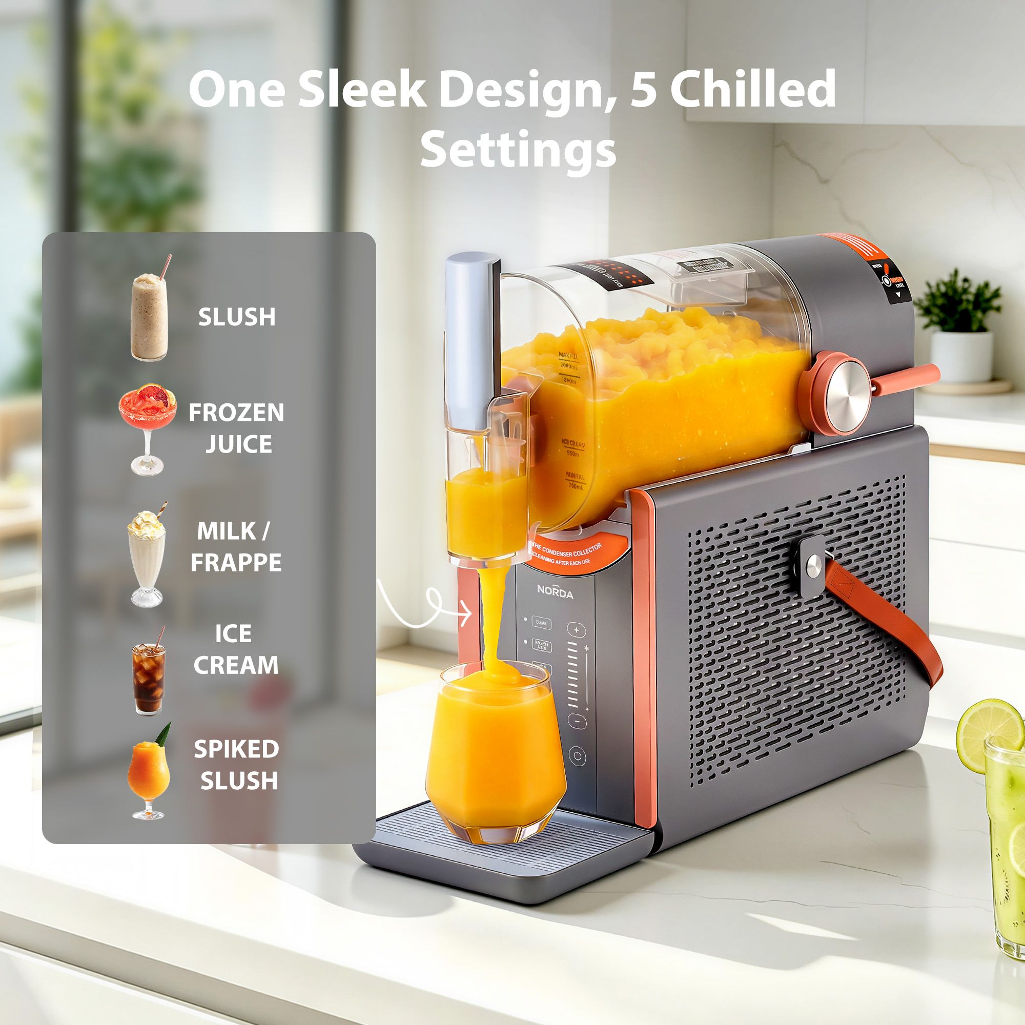 NORDA 2L Slushie Machine Frozen Drink and Ice Cream Maker Countertop - Grey