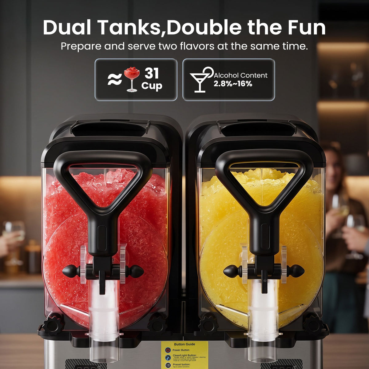 Dual Tank Slushie Machine 2x4L with 5 Drink Modes and Digital Controls