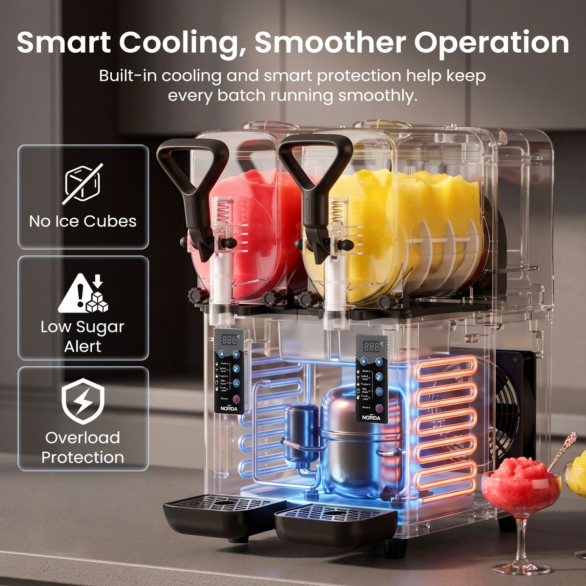 Dual Tank Slushie Machine 2x4L with 5 Drink Modes and Digital Controls