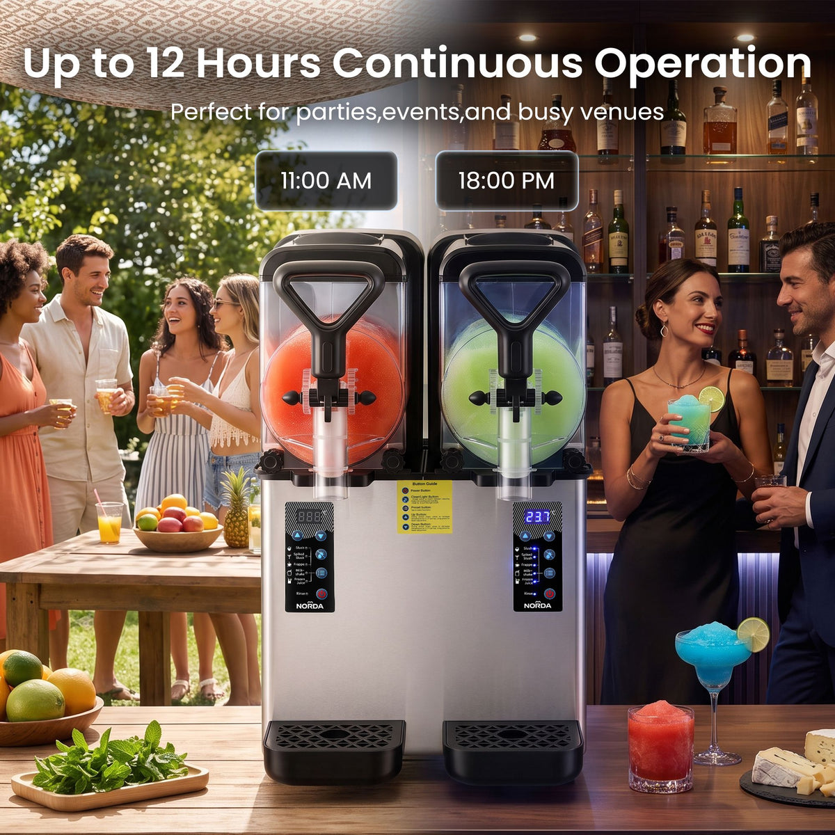 Dual Tank Slushie Machine 2x4L with 5 Drink Modes and Digital Controls