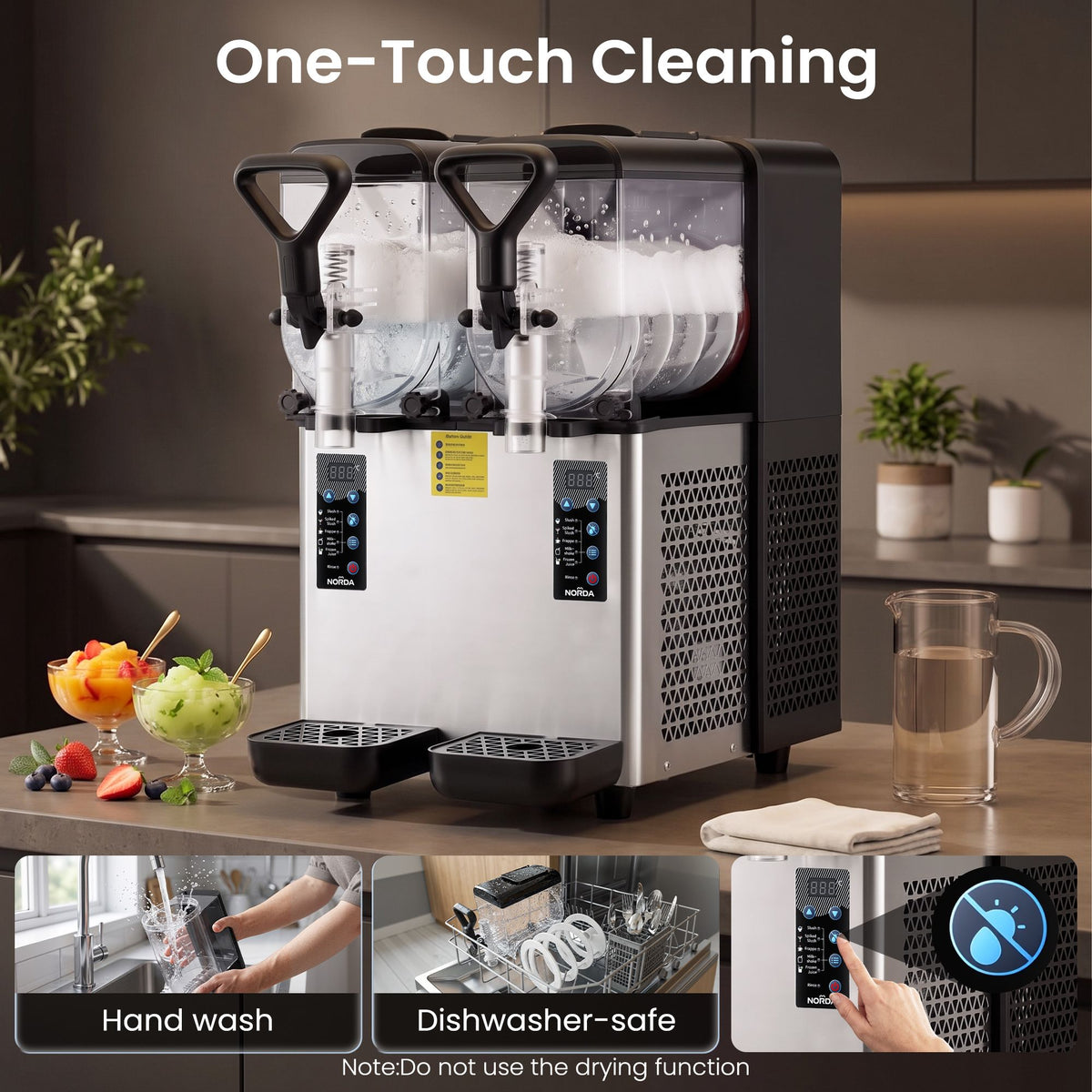 Dual Tank Slushie Machine 2x4L with 5 Drink Modes and Digital Controls