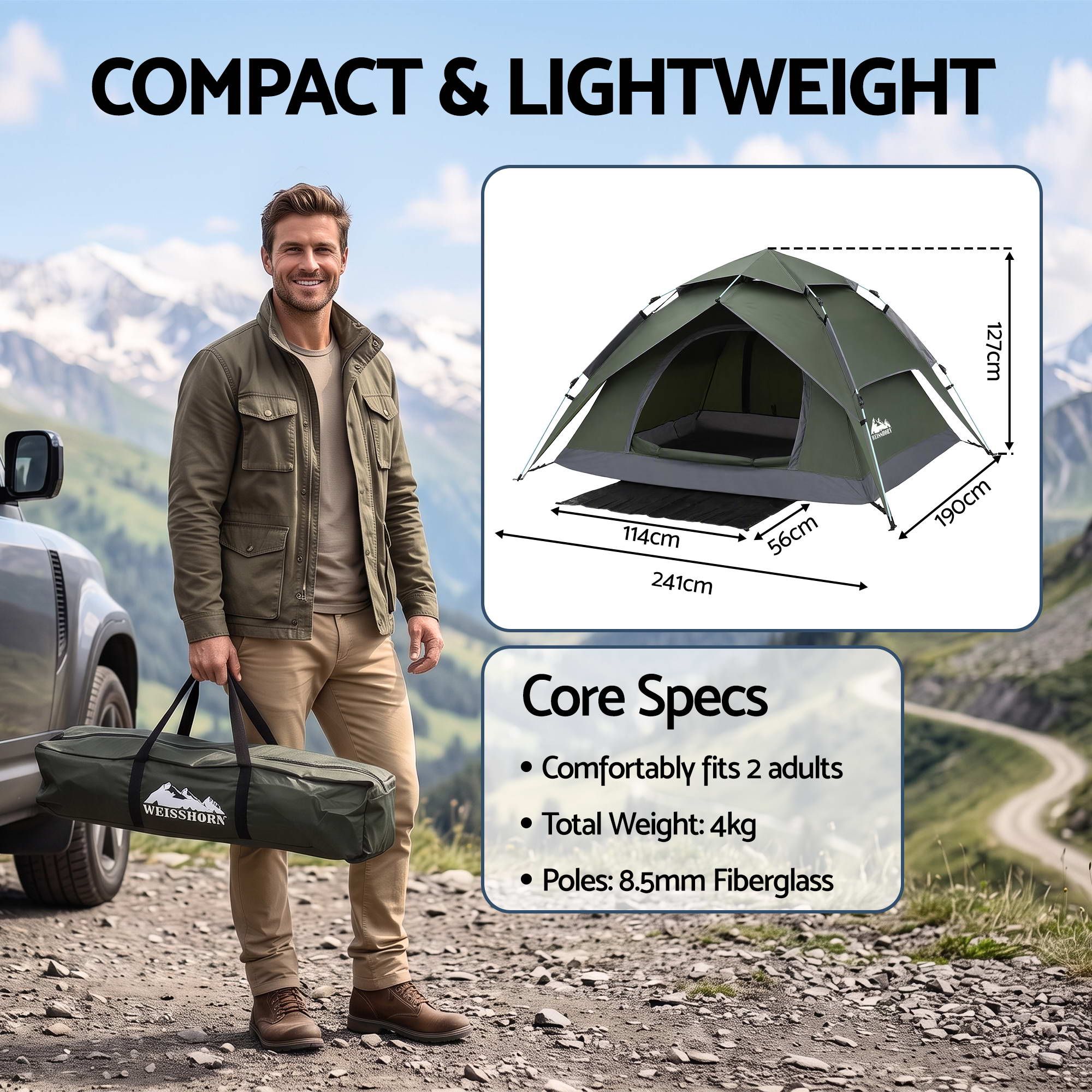 2 Person Camping Tent Automatic Pop Up Water Repellent Shade Outdoor