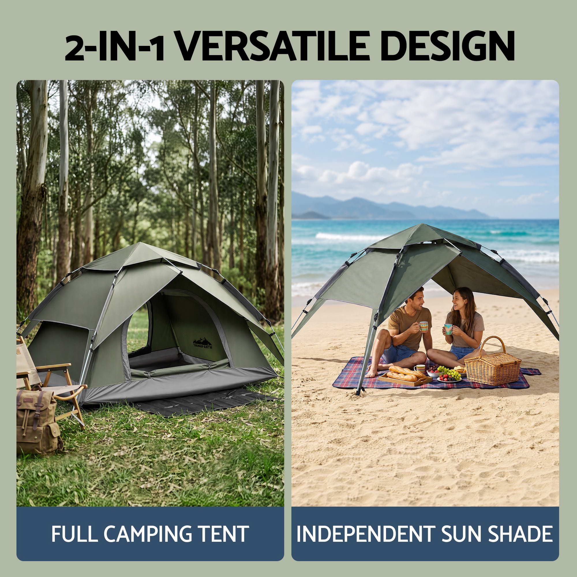2 Person Camping Tent Automatic Pop Up Water Repellent Shade Outdoor