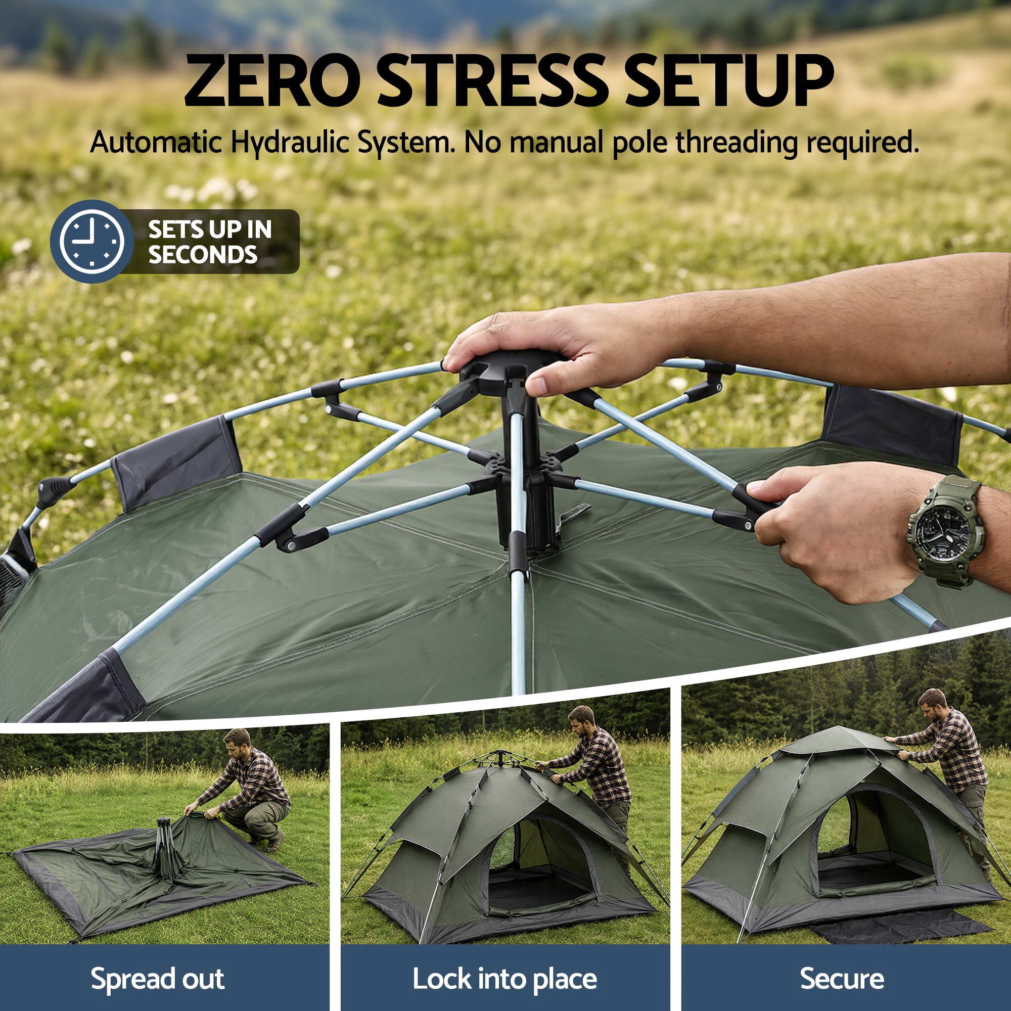 2 Person Camping Tent Automatic Pop Up Water Repellent Shade Outdoor