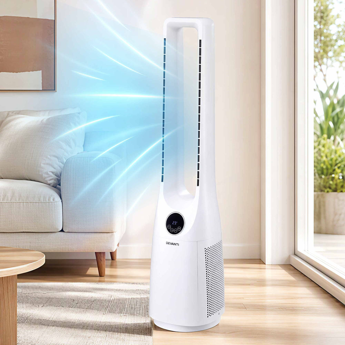 Bladeless Tower Fan 100cm 2-in-1 Cooling Airflow Purifier with Remote Control