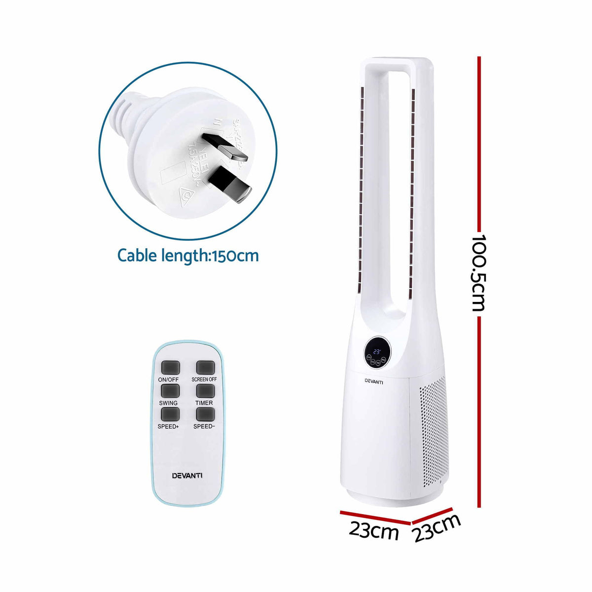 Bladeless Tower Fan 100cm 2-in-1 Cooling Airflow Purifier with Remote Control