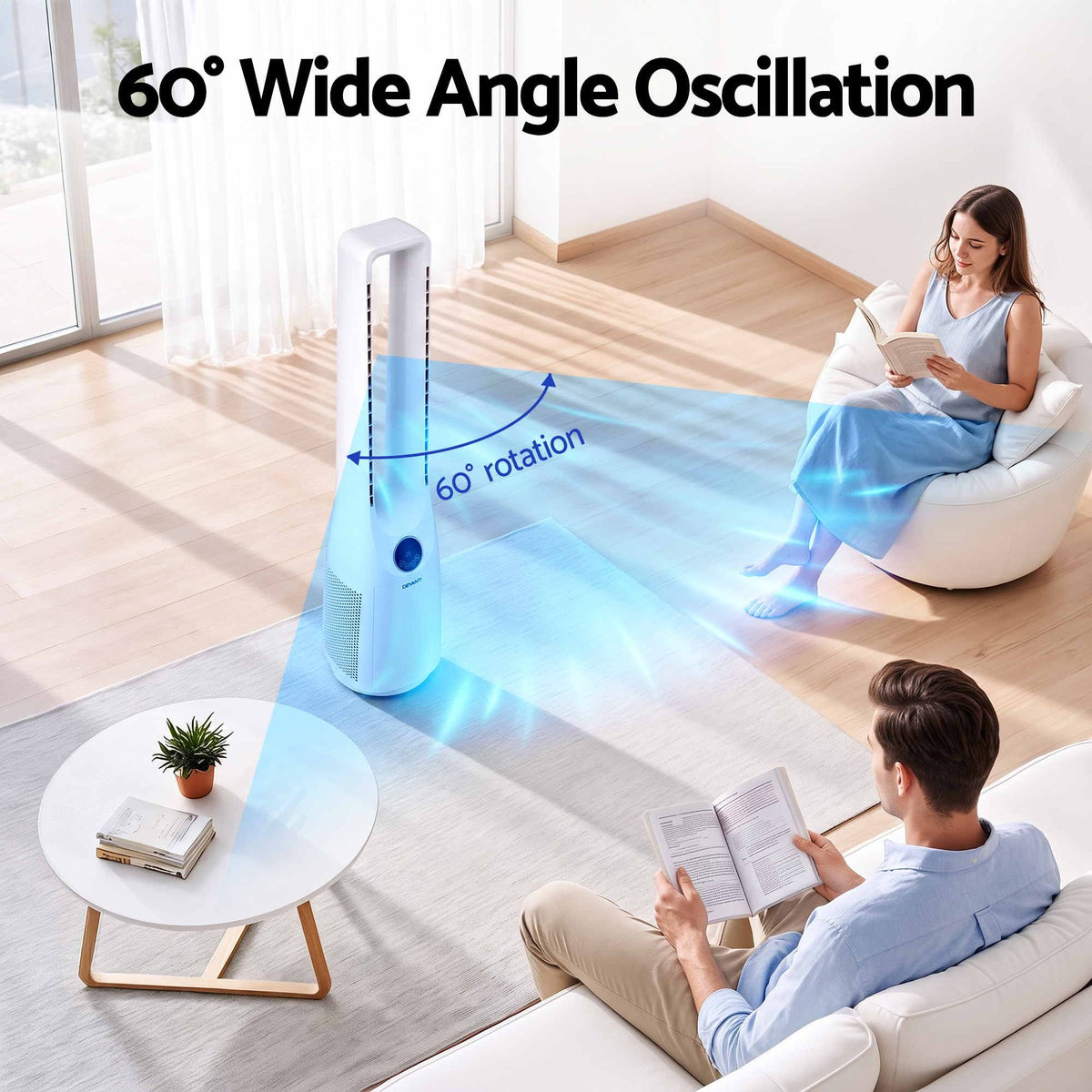 Bladeless Tower Fan 100cm 2-in-1 Cooling Airflow Purifier with Remote Control