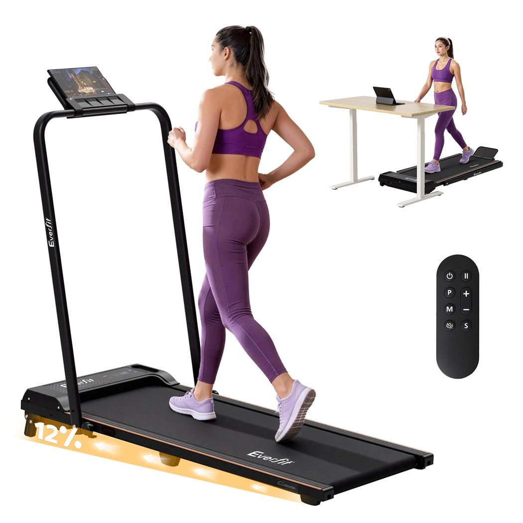 3 in 1 Walking Pad Treadmill 12% Incline Foldable Under Desk Treadmills for Home Gym With 40cm Wide Belt Black
