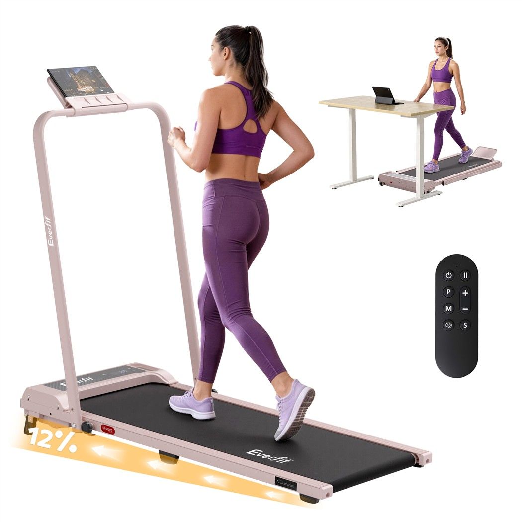 3 in 1 Walking Pad Treadmill 12% Incline Foldable Under Desk Treadmills for Home Gym With 40cm Wide Belt Pink