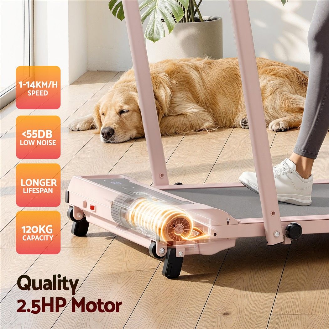 3 in 1 Walking Pad Treadmill 12% Incline Foldable Under Desk Treadmills for Home Gym With 40cm Wide Belt Pink