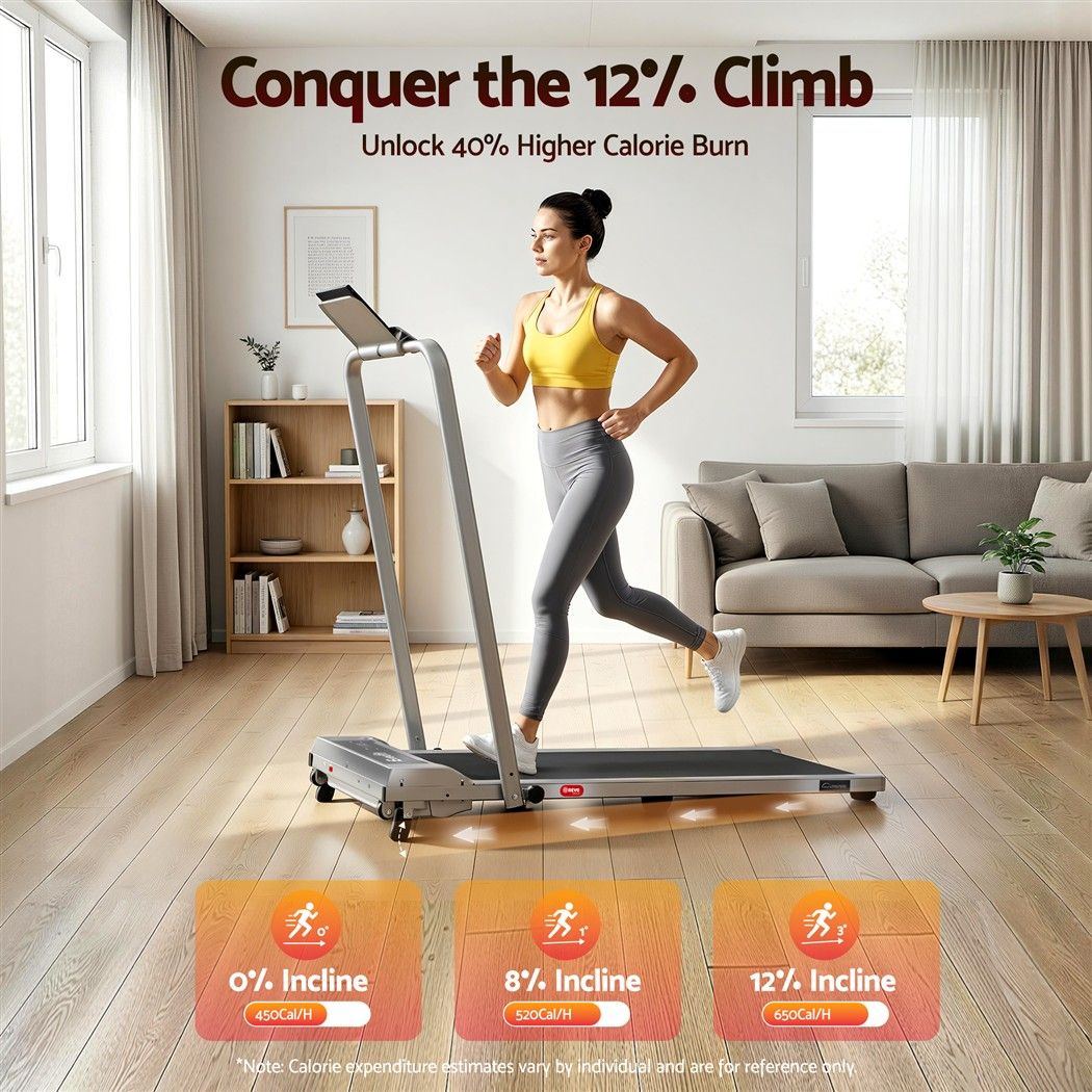 3 in 1 Walking Pad Treadmill 12% Incline Foldable Under Desk Treadmills for Home Gym With 40cm Wide Belt Silver