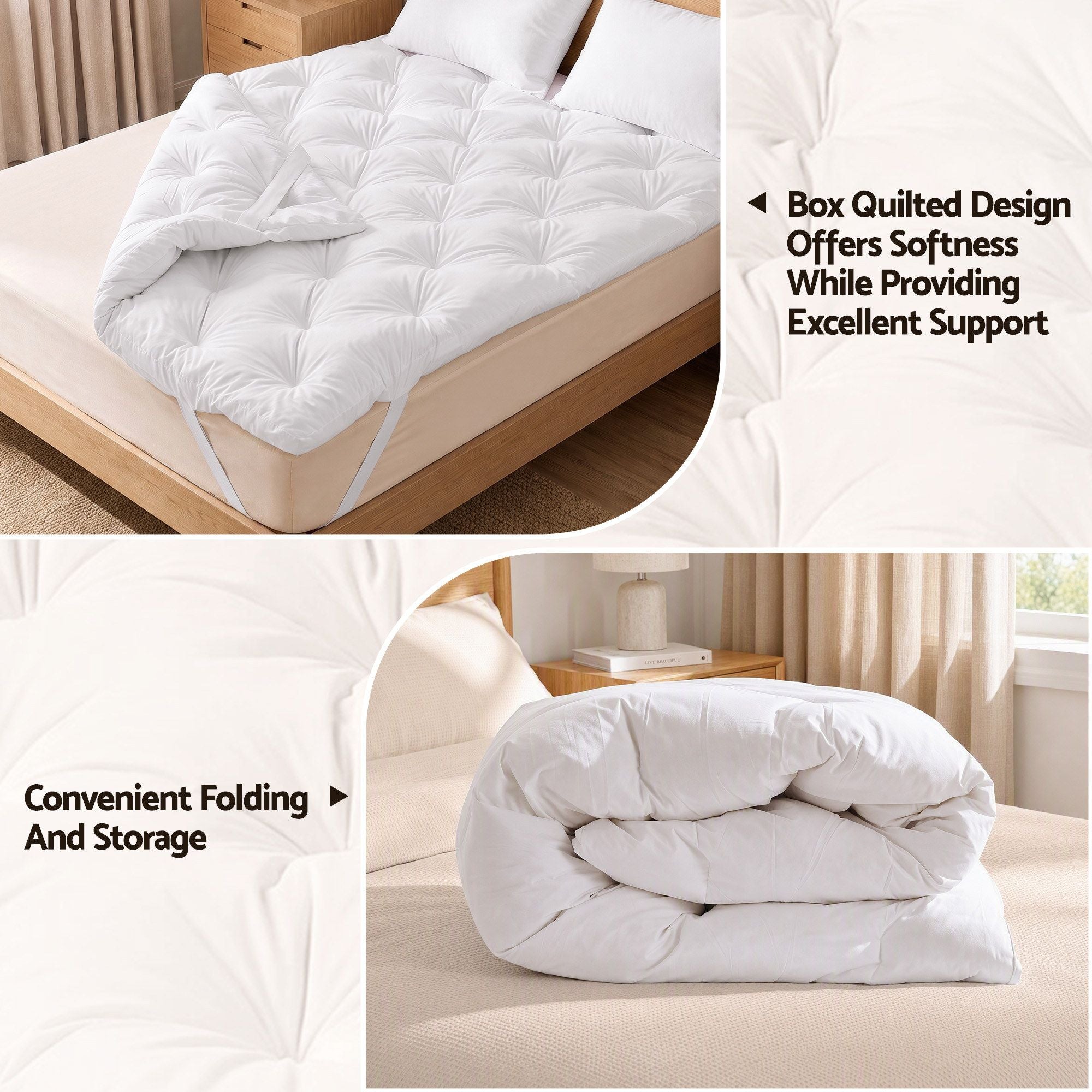 Queen Pillow Top Mattress Topper 5cm Thick 1300GSM White Duck Feather - White