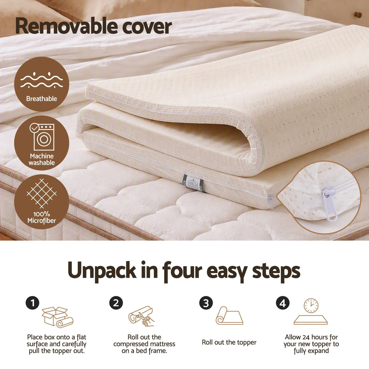 Double 5cm 7-Zone Natural Latex Mattress Topper with Breathable Core