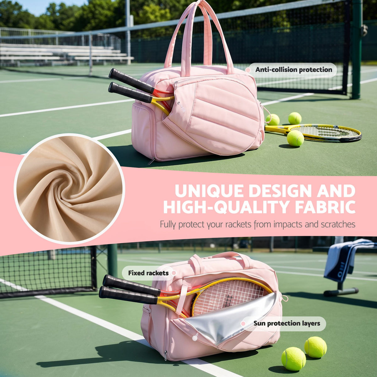 Tennis Tote Gym Duffle Bag Holds 2 Rackets - Pink