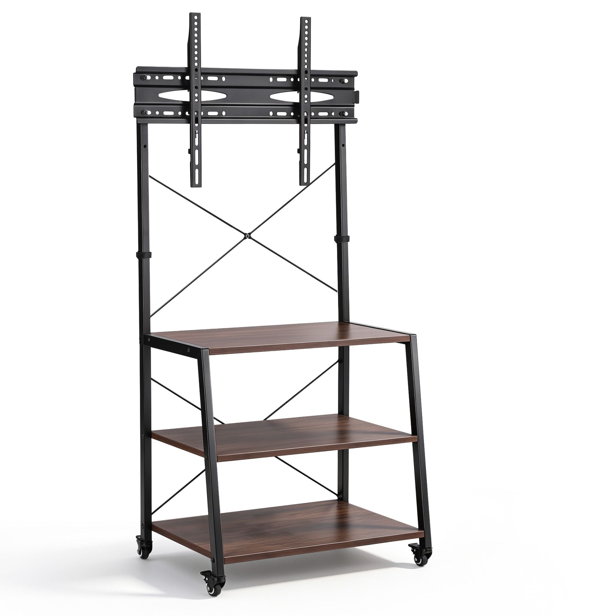 Mobile TV Stand 32-65 Inch TVs Mount 50kg with 3 MDF Shelves Lockable Wheels Adjustable Feet