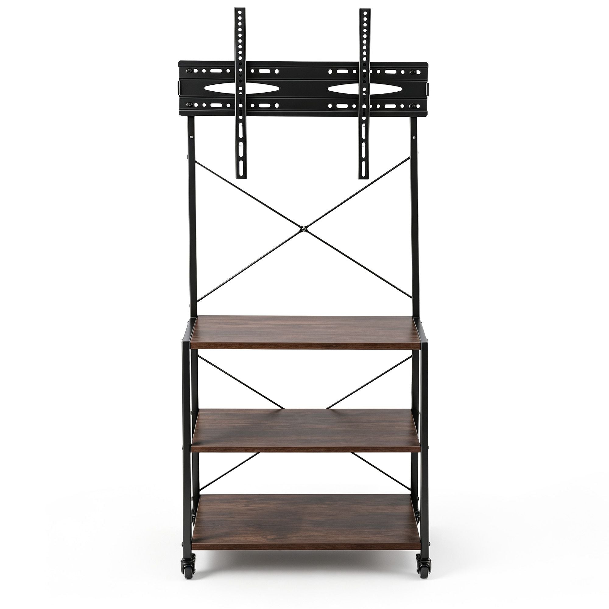 Mobile TV Stand 32-65 Inch TVs Mount 50kg with 3 MDF Shelves Lockable Wheels Adjustable Feet