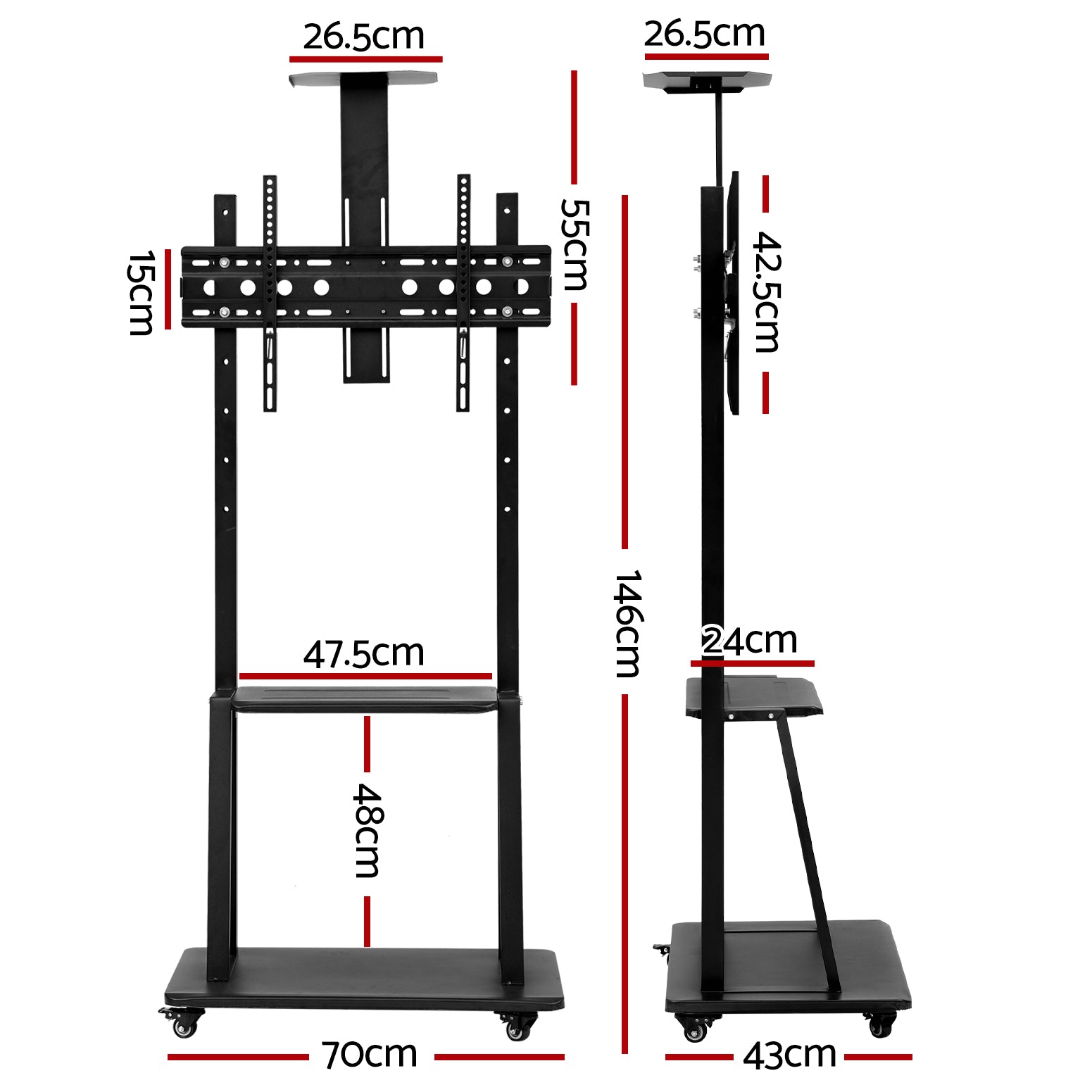 Mobile TV Stand for 32-75 Inch TVs