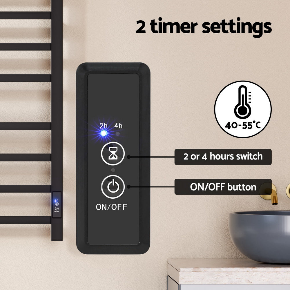 Heated Towel Rail 8 Square Bars with Timer Electric Heater Warmer Rack