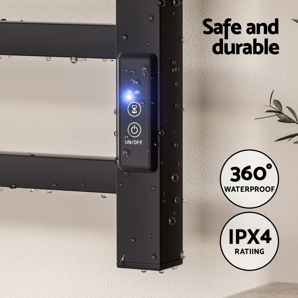 Heated Towel Rail 8 Square Bars with Timer Electric Heater Warmer Rack