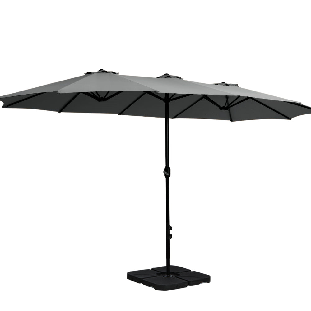 4.57m Outdoor Umbrella w/Base Stand Beach Pole Garden Tilt Charcoal