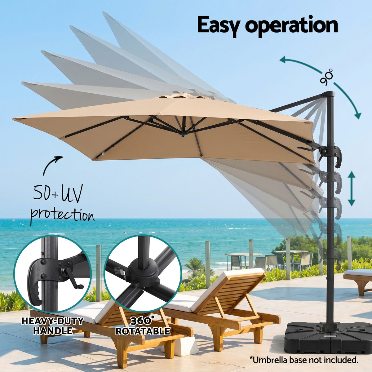 Outdoor Umbrella 3m Left-right Tilting Cantilever Patio Parasol Beige
