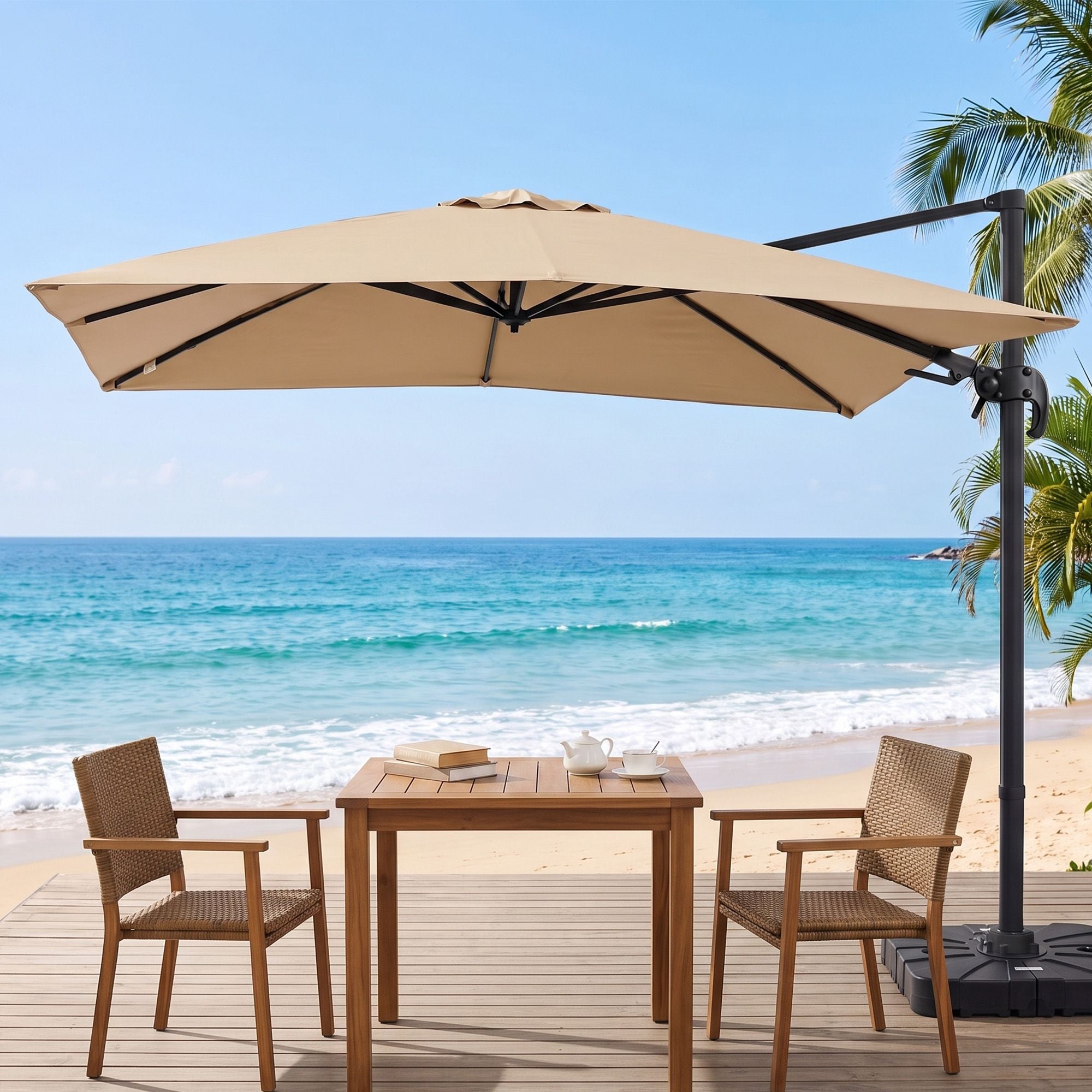 Outdoor Umbrella 3m Left-right Tilting Cantilever Patio Parasol Beige