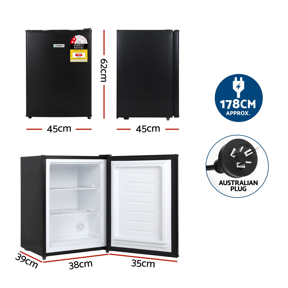 42L Upright Freezer with Adjustable Temperature Levels and Fast Freezing - Black