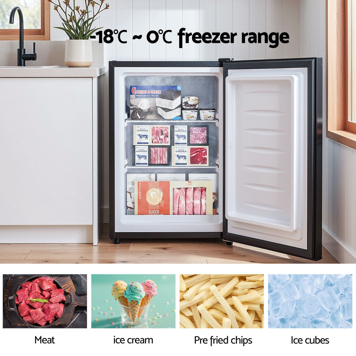 42L Upright Freezer with Adjustable Temperature Levels and Fast Freezing - Black