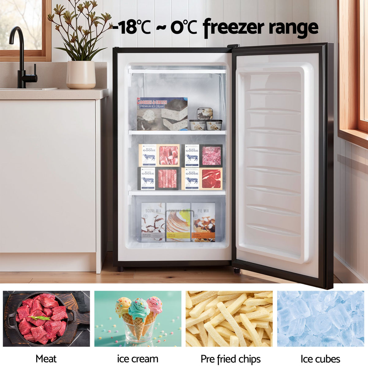 81L Upright Freezer with Adjustable Temperature Levels and Removable Drawer - Black