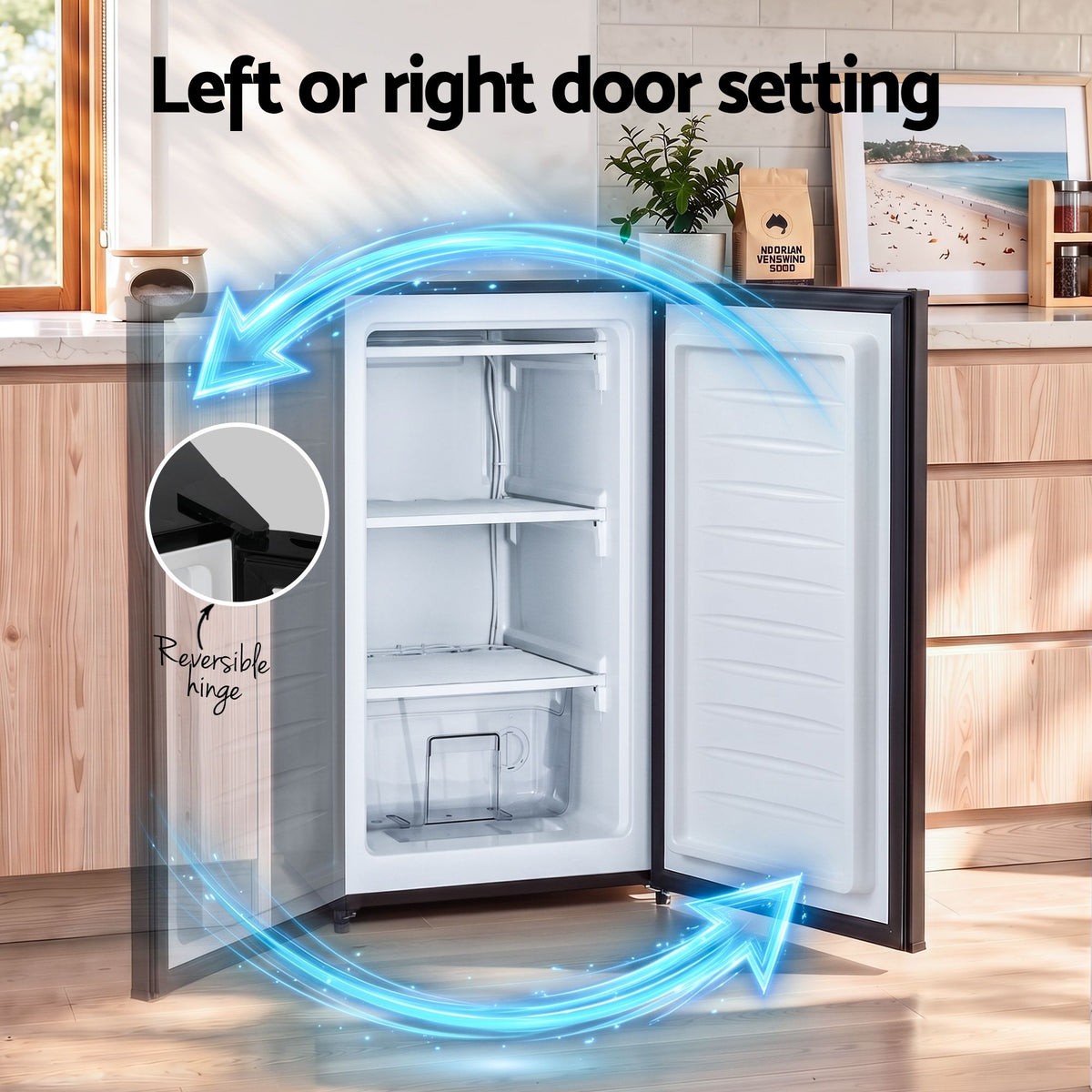 81L Upright Freezer with Adjustable Temperature Levels and Removable Drawer - Black