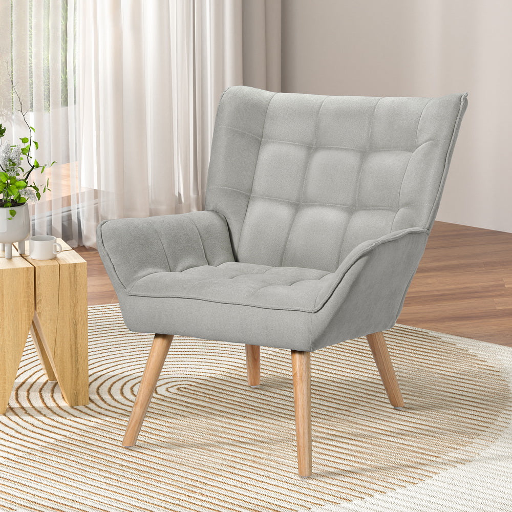 Modern Scandinavian Style Armchair Grey Linen