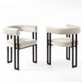 Dining Chairs Set of 2 Velvet Upholstered Barrel Chairs with Curved Armrests & Back Beige