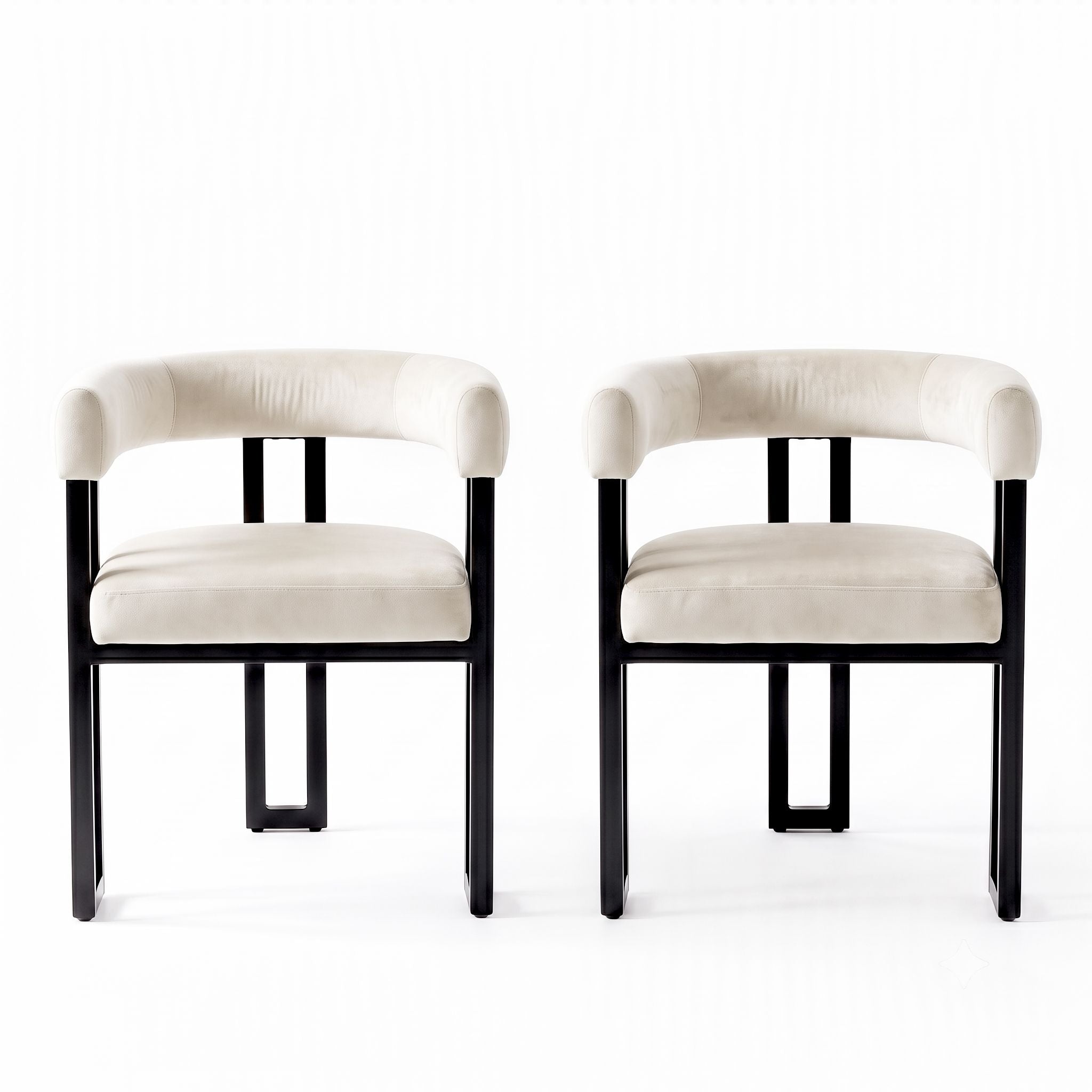 Dining Chairs Set of 2 Velvet Upholstered Barrel Chairs with Curved Armrests & Back Beige