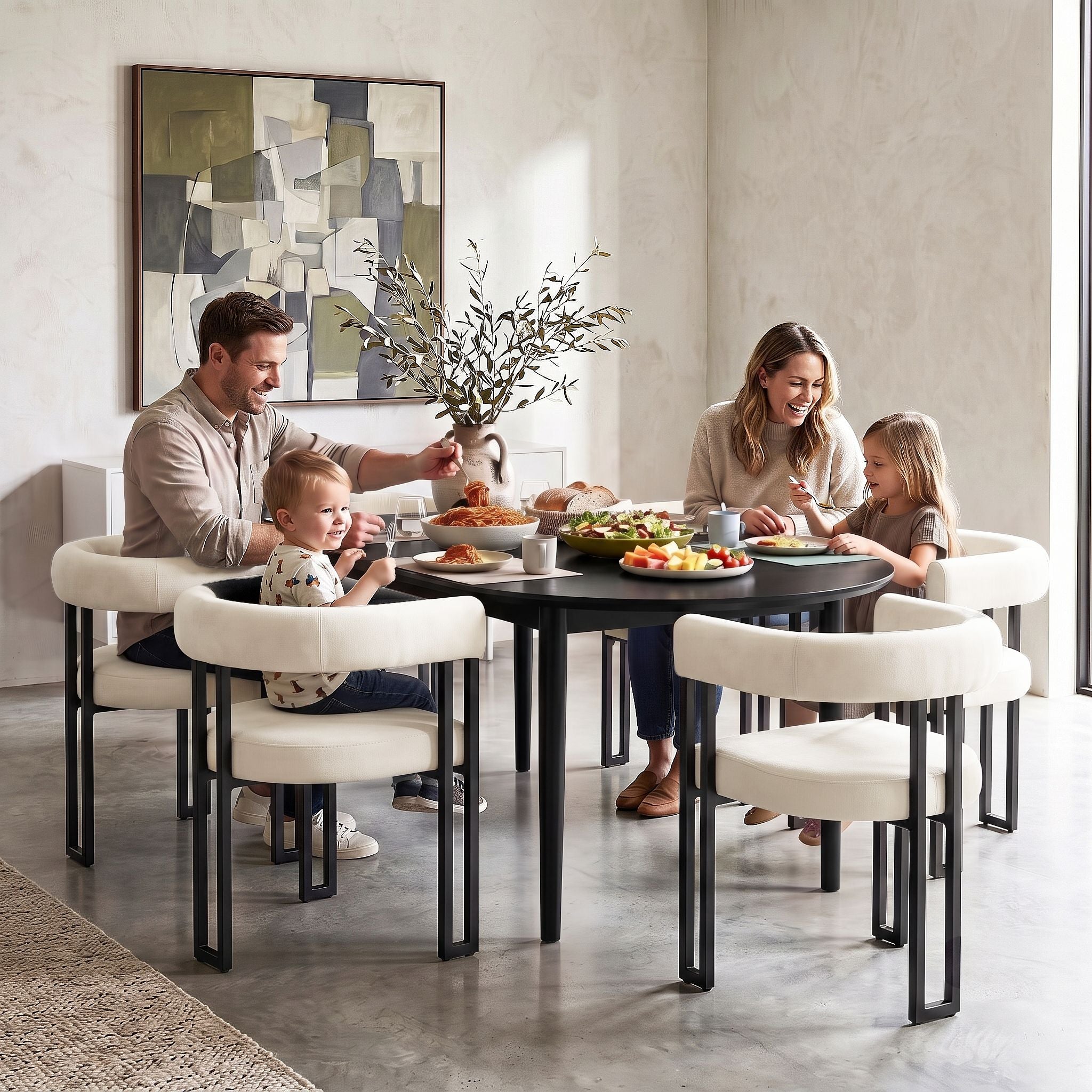Dining Chairs Set of 2 Velvet Upholstered Barrel Chairs with Curved Armrests & Back Beige