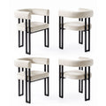 Dining Chairs Set of 4 Velvet Upholstered Barrel Chairs with Curved Armrests & Back Beige