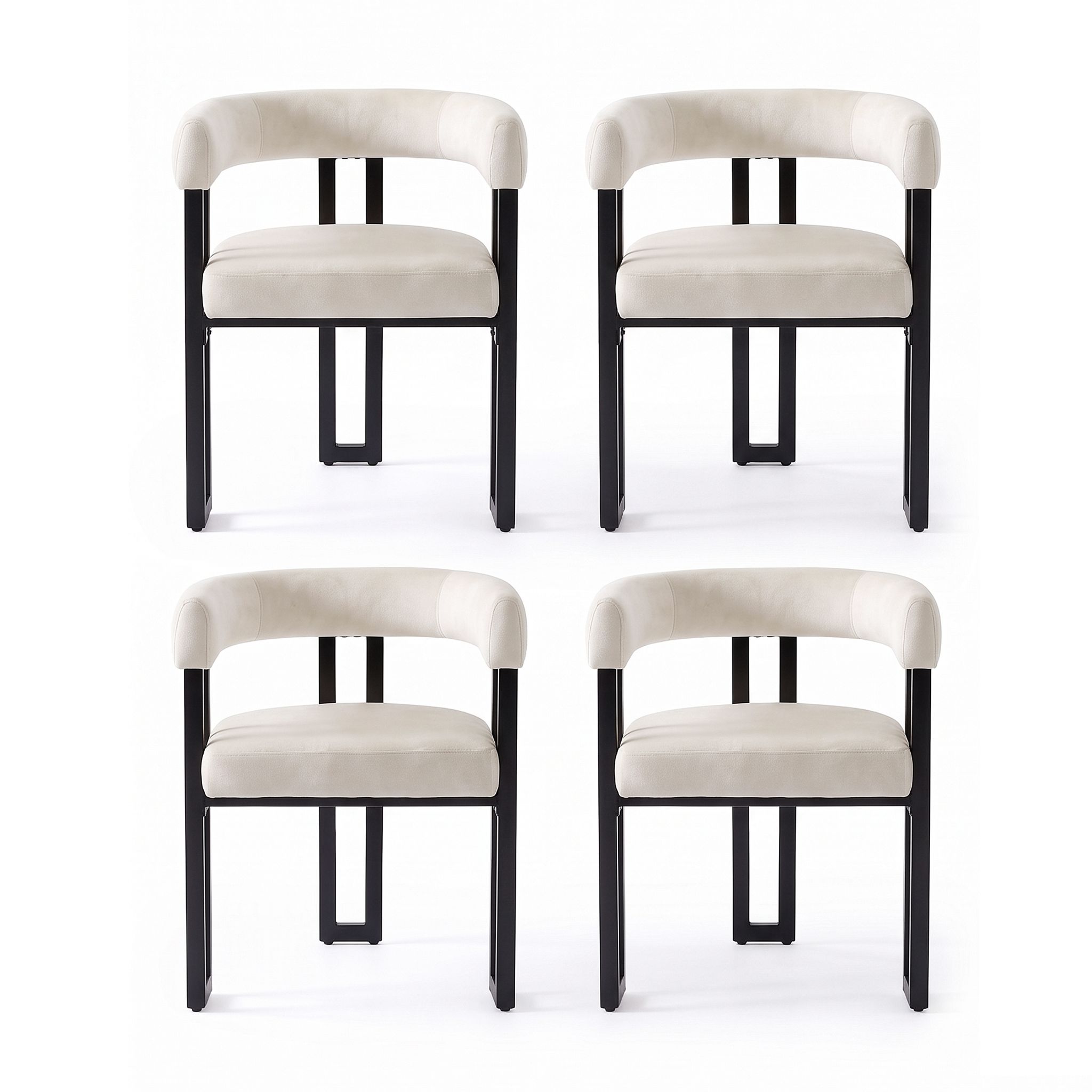 Dining Chairs Set of 4 Velvet Upholstered Barrel Chairs with Curved Armrests & Back Beige