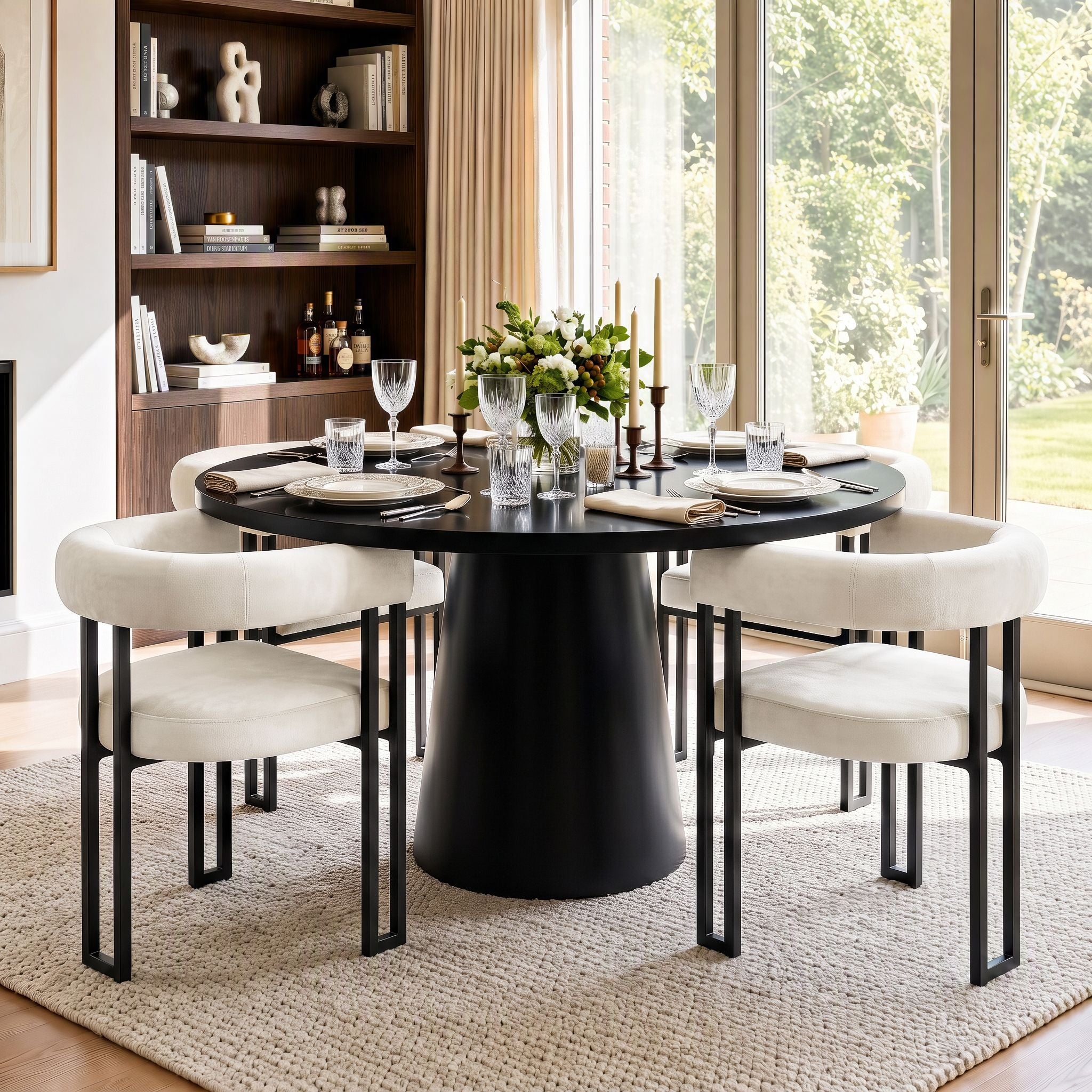 Dining Chairs Set of 4 Velvet Upholstered Barrel Chairs with Curved Armrests & Back Beige