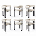 Dining Chairs Set of 6 Velvet Upholstered Barrel Chairs with Curved Armrests & Back Beige