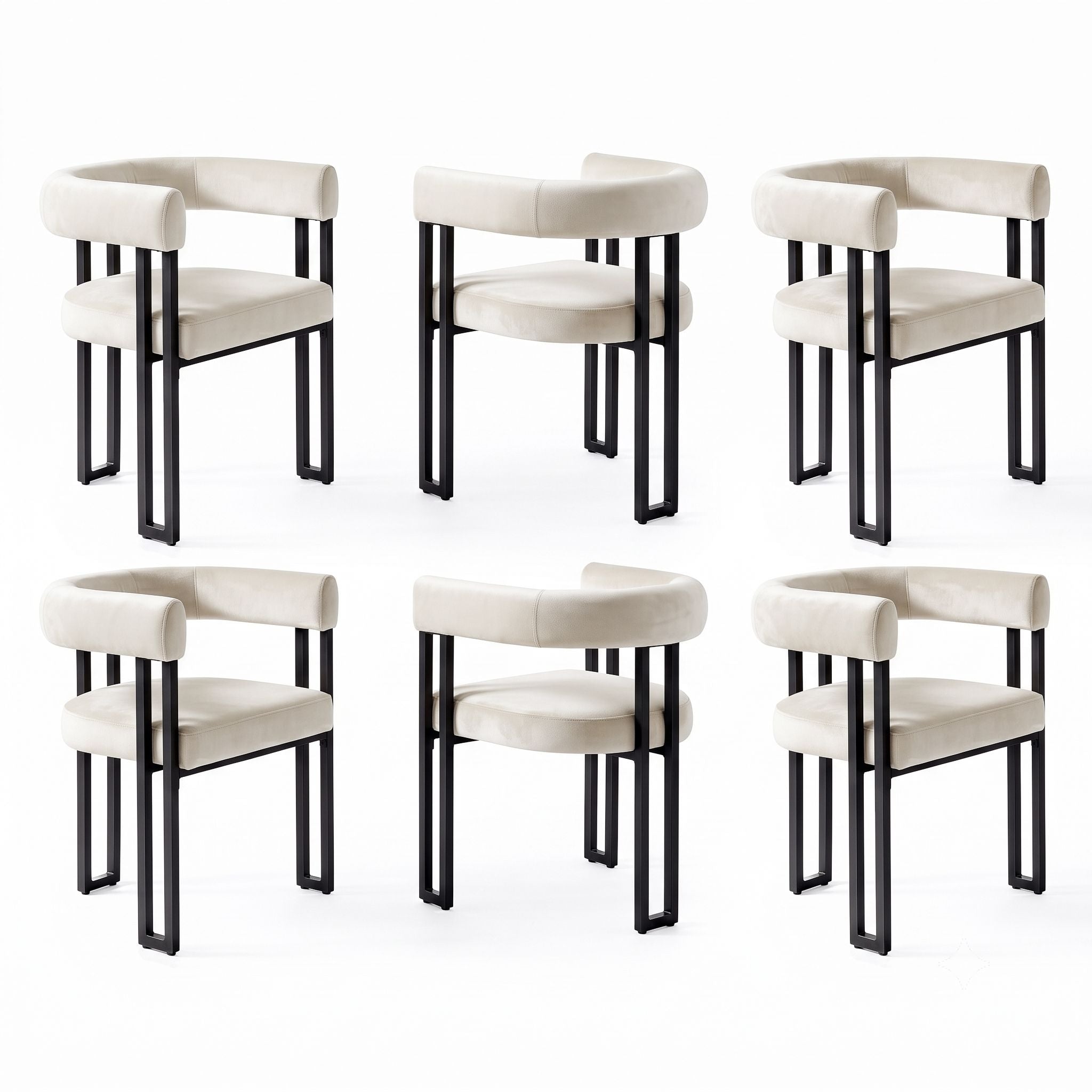 Dining Chairs Set of 6 Velvet Upholstered Barrel Chairs with Curved Armrests & Back Beige