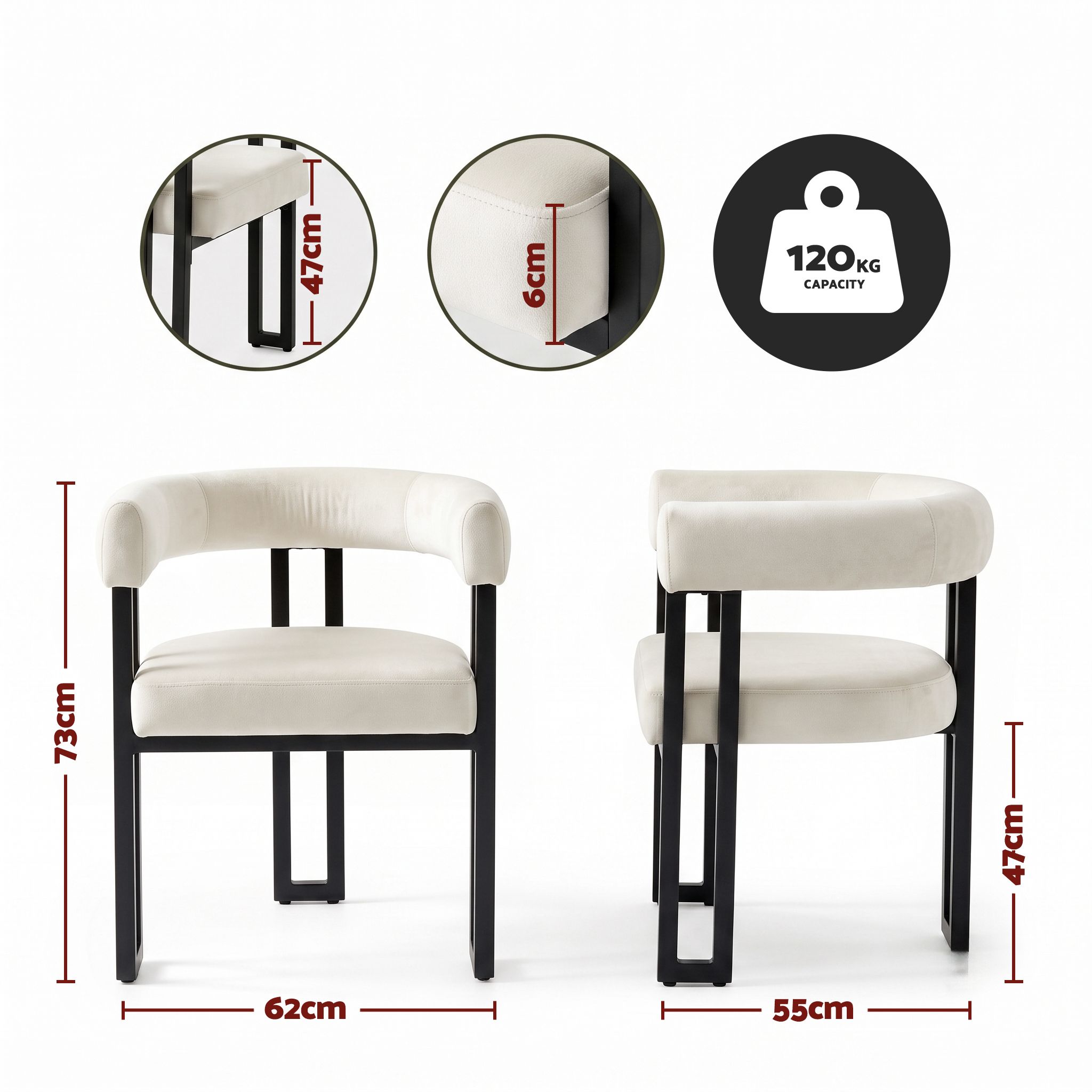 Dining Chairs Set of 6 Velvet Upholstered Barrel Chairs with Curved Armrests & Back Beige