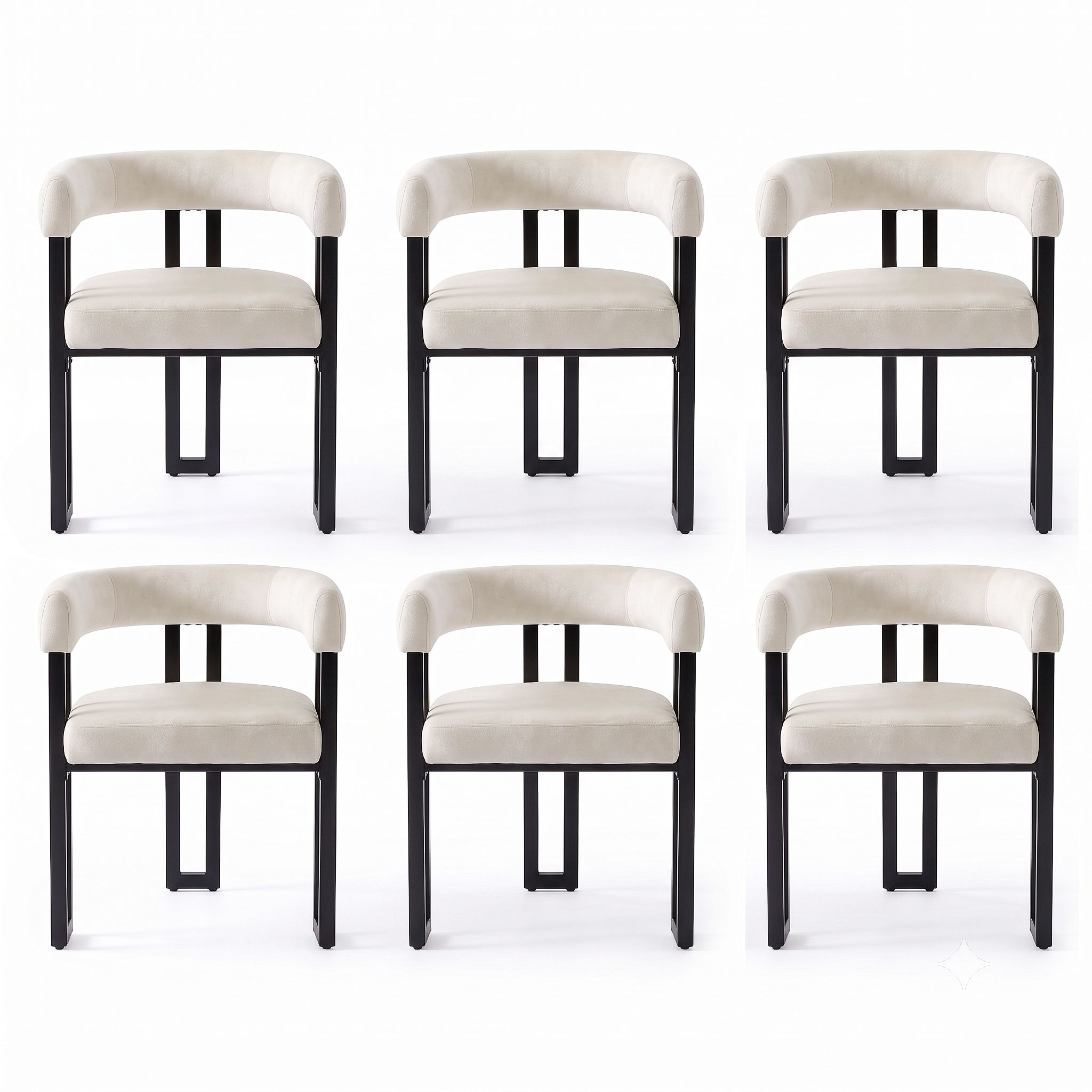 Dining Chairs Set of 6 Velvet Upholstered Barrel Chairs with Curved Armrests & Back Beige